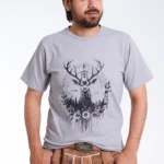 Ash Grey Mens Tee with Abstract Antler Deer Print.webp