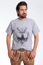 Ash Grey Mens Tee with Abstract Antler Deer Print.webp