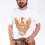 Bavarian White T Shirt with Golden Eagle Graphics.webp
