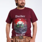 Maroon Bavarian T Shirt with Stag and Mountain Graphic.webp