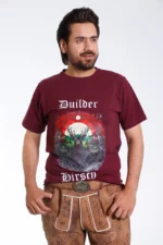 Maroon Bavarian T Shirt with Stag and Mountain Graphic.webp