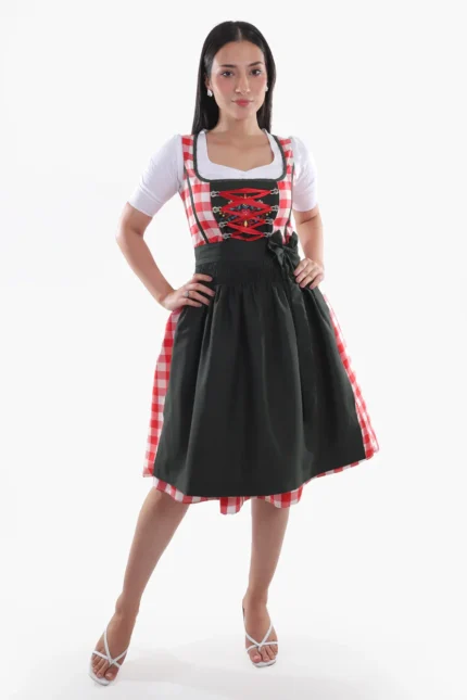 Red Checkered Bodice Traditional Dirndl Dress.webp