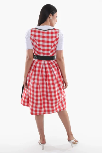 Red Checkered Bodice Traditional Dirndl Dress g.webp