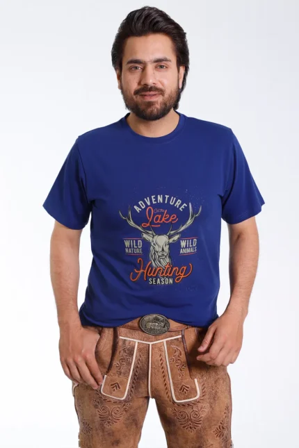 Royal Blue Alpine Mens T Shirt with Stag Graphic.webp
